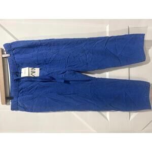 ZARA Blue 100% Linen Garment Dyed Pants Size EUR L / US L / MEX 39